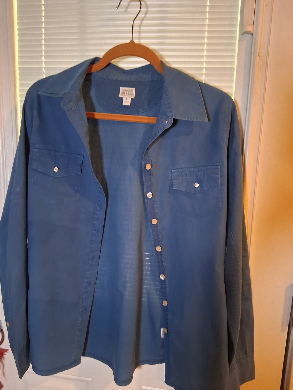 sku66 Converse Men's Blue Lightweight Shirt Jacket Ribbed Knit Sides Size L